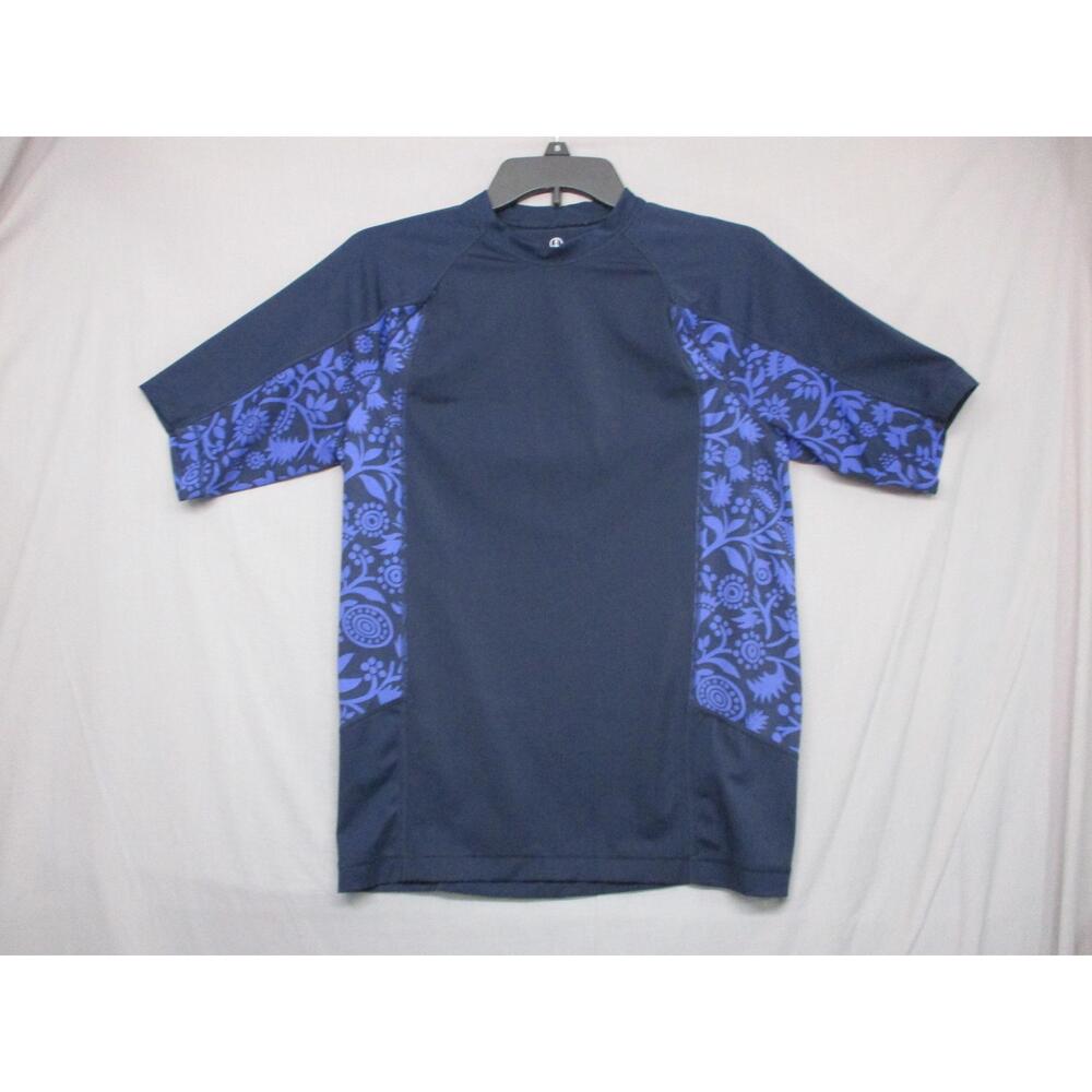 Lands'‎ End Navy Floral Raglan Rash Guard Unisex Short Sleeve Size Small